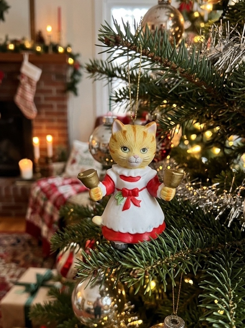 Vintage BC Bronson Collectibles Porcelain Cat Christmas Ornament